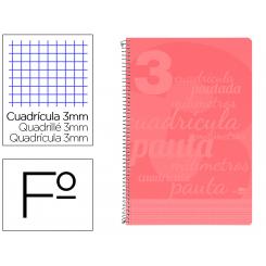 Cuaderno espiral LIDERPAPEL folio pautaguia tapa plastico 80h 75gr cuadro pautado 3mm con margen color rojo