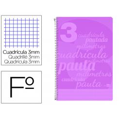 Cuaderno Espiral LIDERPAPEL Folio Pautaguia tapa plástico 80H 75gr cuadriculada pautado 3mm c/margen color Violeta