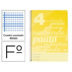 Cuaderno espiral LIDERPAPEL folio pautaguia tapa plastico 80h 75gr cuadro pautado 4mm con margen color amarillo
