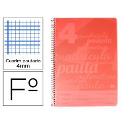 Cuaderno Espiral LIDERPAPEL Folio Pautaguia tapa plástico 80H 75gr cuadriculada pautado 4mm c/margen color Rojo