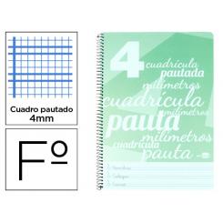 Cuaderno espiral LIDERPAPEL folio pautaguia tapa plastico 80h 75gr cuadro pautado 4mm con margen color verde