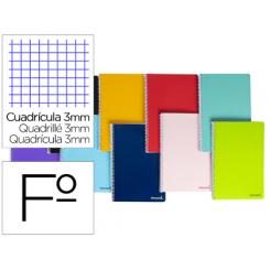 Cuaderno espiral LIDERPAPEL folio smart tapa blanda 80h 60gr cuadro 3 mm con margen colores surtidos