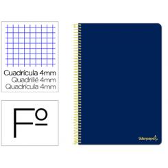 Cuaderno espiral LIDERPAPEL folio smart tapa blanda 80h 60gr cuadro 4mm con margen color azul oscuro