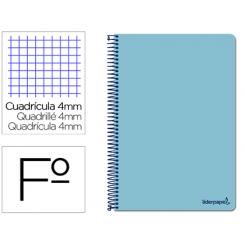 Cuaderno espiral LIDERPAPEL folio smart tapa blanda 80h 60gr cuadro 4mm con margen color celeste