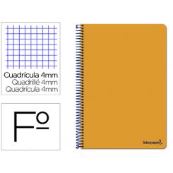 Cuaderno espiral LIDERPAPEL folio smart tapa blanda 80h 60gr cuadro 4mm con margen color naranja