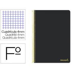 Cuaderno espiral LIDERPAPEL folio smart tapa blanda 80h 60gr cuadro 4mm con margen color negro