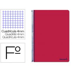 Cuaderno libreta Espiral LIDERPAPEL Folio Smart Tapa Blanda 80H 60gr Cuadro 4mm con Margen Color Rojo