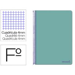 Cuaderno espiral LIDERPAPEL folio smart tapa blanda 80h 60gr cuadro 4mm con margen color turquesa
