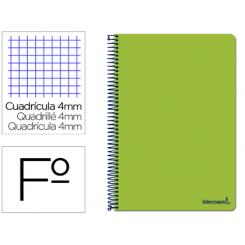 Cuaderno espiral LIDERPAPEL folio smart tapa blanda 80h 60gr cuadro 4mm con margen color verde
