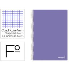 Cuaderno espiral LIDERPAPEL folio smart tapa blanda 80h 60gr cuadro 4mm con margen color violeta