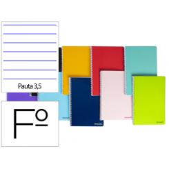 Cuaderno libreta Espiral LIDERPAPEL Folio Smart Tapa Blanda 80H 60gr Pauta 3,5mm con Margen Colores Surtidos