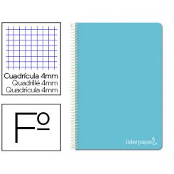 Cuaderno espiral LIDERPAPEL folio witty tapa dura 80h 75gr cuadro 4mm con margen color celeste