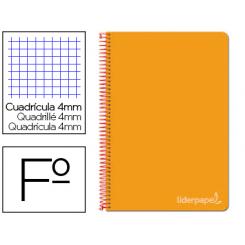 Espiral LIDERPAPEL Folio Witty Tapa Dura 80H 75gr Cuadro 4mm con Margen Color Naranja