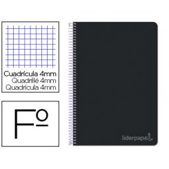 Cuaderno espiral LIDERPAPEL folio witty tapa dura 80h 75gr cuadro 4mm con margen color negro
