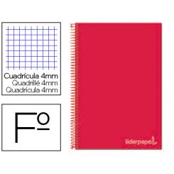 Cuaderno espiral LIDERPAPEL folio witty tapa dura 80h 75gr cuadro 4mm con margen color rojo