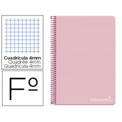 Cuaderno espiral LIDERPAPEL folio witty tapa dura 80h 75gr cuadro 4mm con margen color rosa