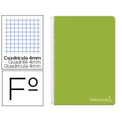 Cuaderno espiral LIDERPAPEL folio witty tapa dura 80h 75gr cuadro 4mm con margen color verde