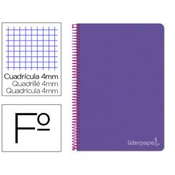 Cuaderno espiral LIDERPAPEL folio witty tapa dura 80h 75gr cuadro 4mm con margen color violeta