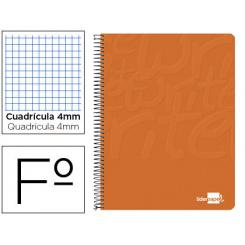 Cuaderno espiral LIDERPAPEL folio write tapa blanda 80h 60gr cuadro 4mm con margen color naranja