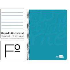 Cuaderno espiral LIDERPAPEL folio write tapa blanda 80h 60gr horizontal con margen color turquesa