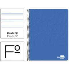 Cuaderno espiral LIDERPAPEL folio write tapa blanda 80h 60gr pauta 2,5 mm con margen color azul