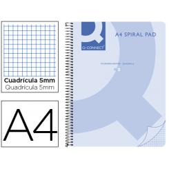 Cuaderno espiral Q-CONNECT A4 micro tapa plastico 80h 70g cuadro 5mm sin bandas 4 taladros azul