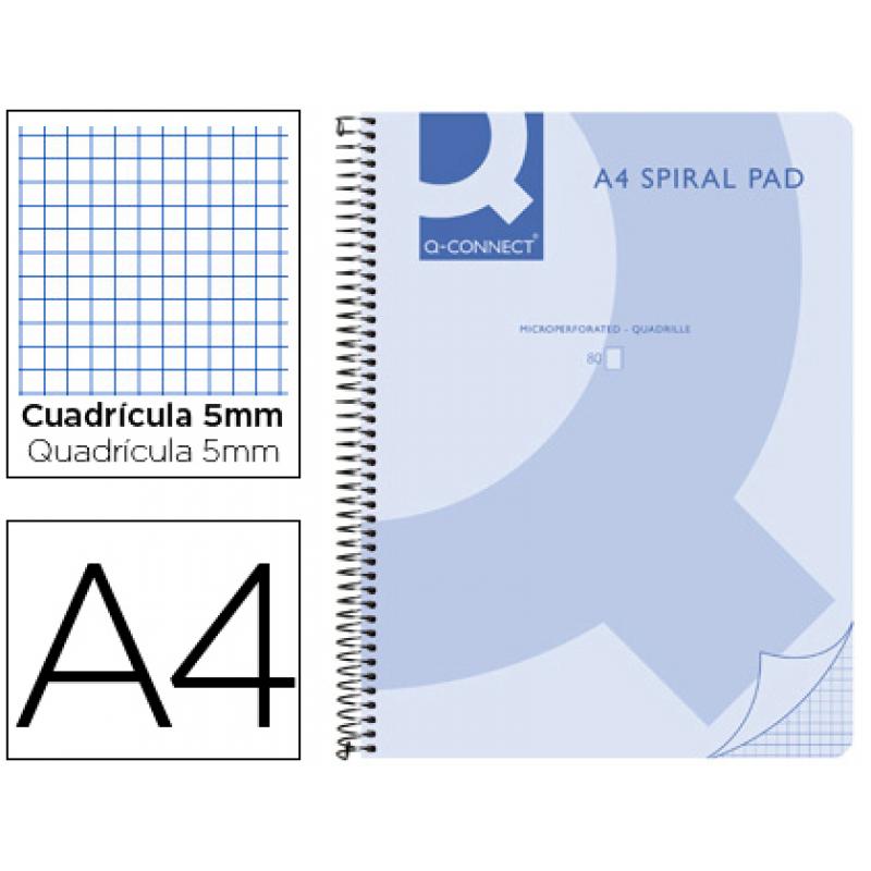 cuaderno-espiral-q-connect-a4-micro-tapa-plastico-80h-70g-cuadro-5mm-sin-bandas-4-taladros-azul