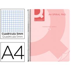 Cuaderno espiral Q-CONNECT A4 micro tapa plastico 80h 70g cuadro 5mm sin bandas 4 taladros rosa