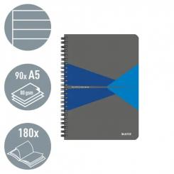 Cuaderno espiral wiro Leitz Office.Tapas de PP. 90 hojas rayado horizontal, DIN A5, azul (90 hojas, 80g/m2 FSC Ecol Label)