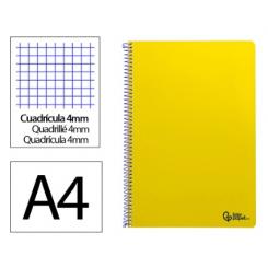 Cuaderno espiral LIDERPAPEL DIN A4 smart tapa blanda 80h 75gr cuadro 4mm con margen color amarillo