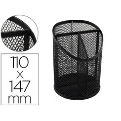 Cubilete portalapices Q-CONNECT negro metal redondo rejilla con 3 compartimentos diametro 110 mm alto 147 mm