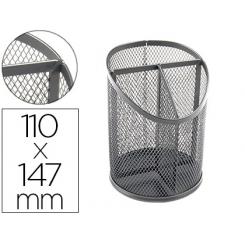 Cubilete portalapices Q-CONNECT plata metal redondo rejilla con 3 compartimentos diametro 110 mm alto 147 mm