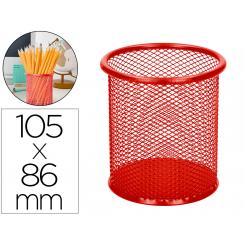 Cubilete portalapices Q-CONNECT rojo metal redondo rejilla diametro 86 mm alto 105 mm