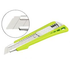 Cuter Q-CONNECT plastico ancho con guia metalica cuchilla ceramica 18 mm xd-43 blister 1 unidad