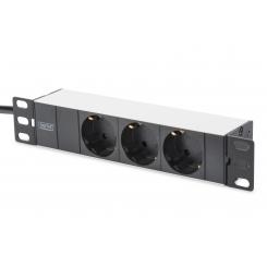 Digitus Regleta de enchufes con perfil de aluminio, toma de alimentación con 3 tomas de tierra, enchufe de seguridad con cable de 2 m