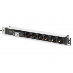 Digitus Regleta eléctrica con perfil de aluminio, toma de corriente con toma de tierra de 6 clavijas e interruptor