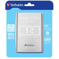 VERBATIM Disco Duro Portátil Store 'n' Go USB 3.0 de 1 TB en color Plateado