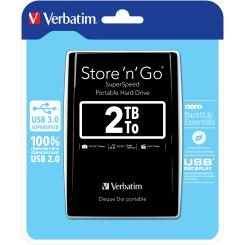 VERBATIM Disco Duro Portátil Store 'n' Go USB 3.0 de 2 TB en color Negro