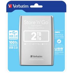 VERBATIM Disco Duro Portátil Store 'n' Go USB 3.0 de 2 TB en color Plateado