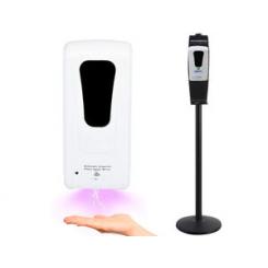 Dispensador para gel y jabon Q-CONNECT automatico sensor y soporte metalico 152 cm alto 13x11,5x27 cm 1000 ml blanco