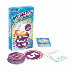 Distration contiene 1 baraja de 54 cartas circulares con números. 1 baraja de 50 cartas rectangulares de distracción con 100 preguntas de distracción