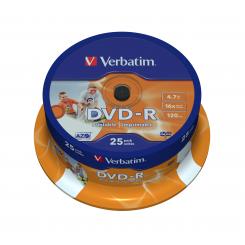 DVD-R VERBATIM 4.7GB 16x Imprimibles brillo (Tarrina 25)
