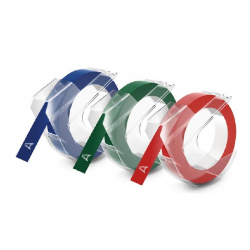 dymo-cinta-relieve-9mm-x-3mt-para-rotuladora-omega-junior-color-azul-negro-rojo-blister-3-unidades