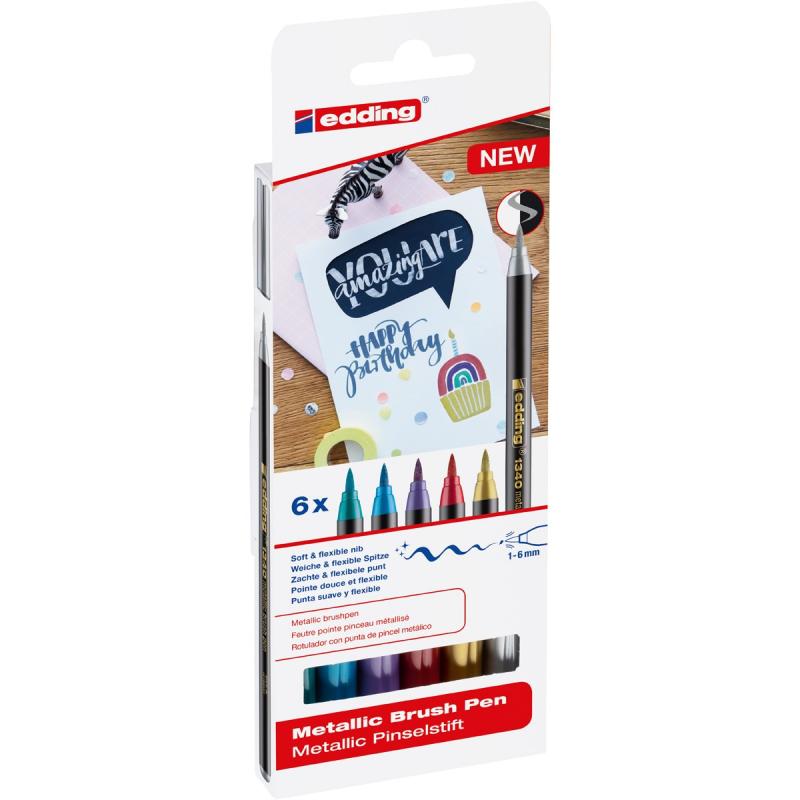 Edding 1340 Pack 6 rotuladores con punta pincel colores metálicos