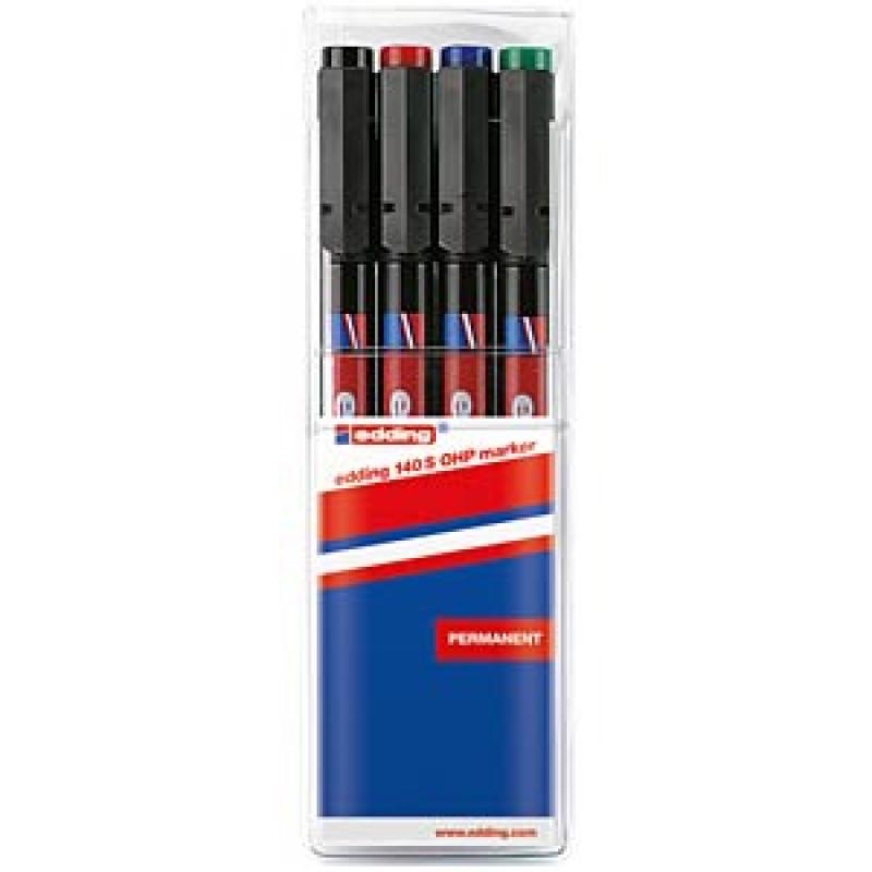 Edding 140 S Bolsa con 4 rotuladores para transparencias colores surtidos con punta extrafina.