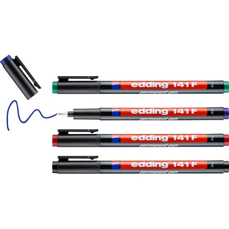 Edding 141 F Bolsa con 4 rotuladores para transparencias colores surtidos con punta fina.