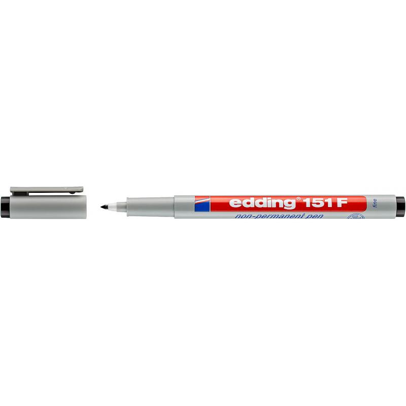 Edding 151 F Rotulador no permanente para retroproyección de tinta soluble al agua. Color negro