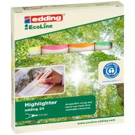 Edding 24 Estuche de cartón con 4 marcadores Ecoline. Colores amarillo, naranja, rosa y verde claro