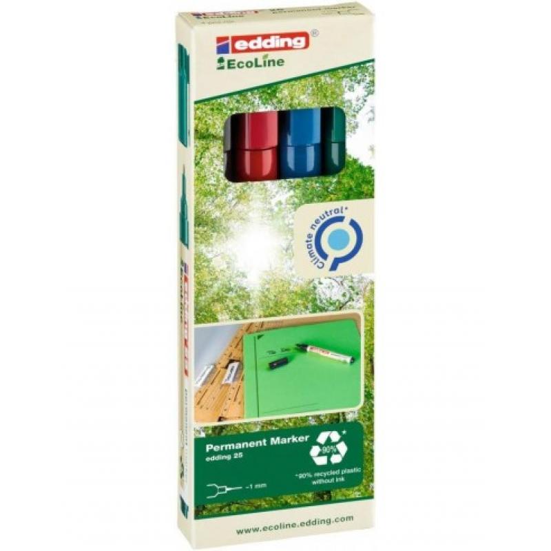Edding 25 Estuche de cartón con 4 marcadores Edding 25 Ecoline 25. Colores amarillo, naranja, rosa y verde