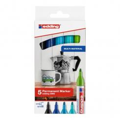 Edding 3000 Pack 5 marcadores. Colores: negro, azul, azul claro, verde claro y azul turquesa